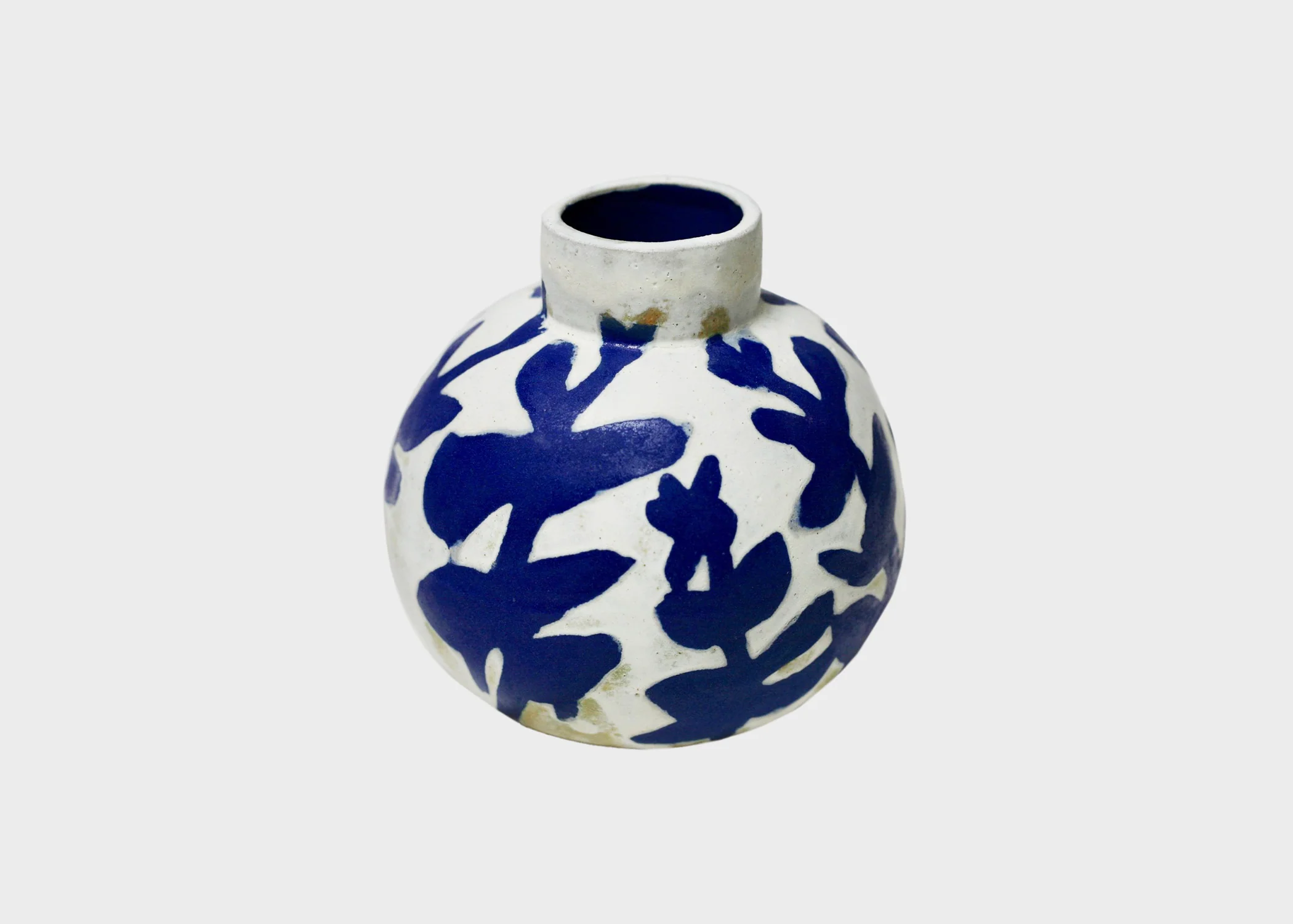 Round Porcelain Vase Blue Leaf